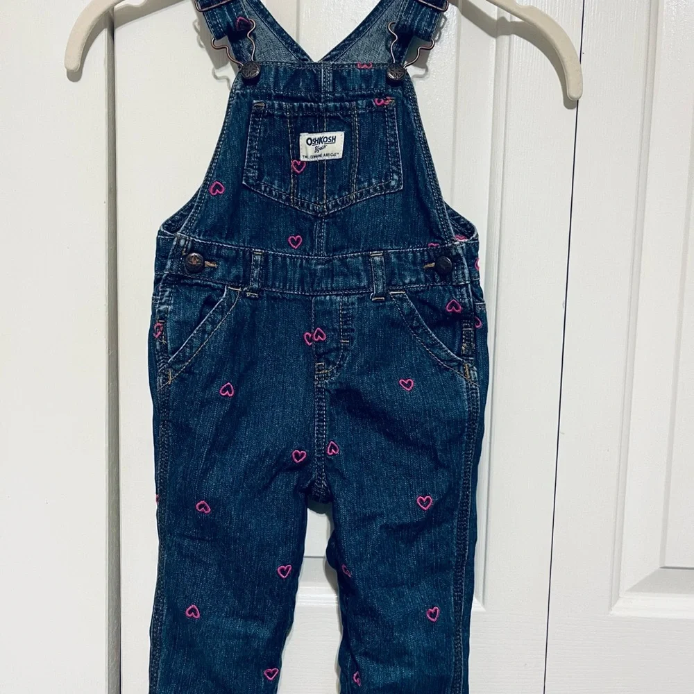 OshKosh B'gosh Denim Overalls with Pink Heart Details